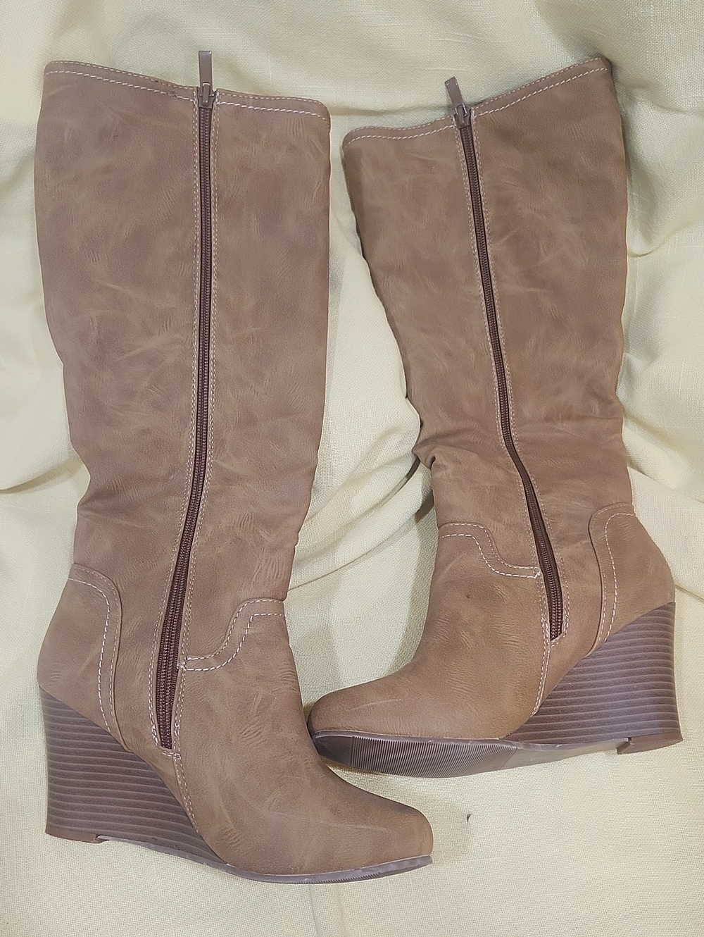 Women’s Taupe Wedge Knee-High Boots